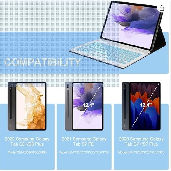 KEYBOARD CASE COMPATIBLE WITH SAMSUNG WITH S PEN HOLDER,BLUE WIRELESS KEYBOARD - Picture 2 of 2